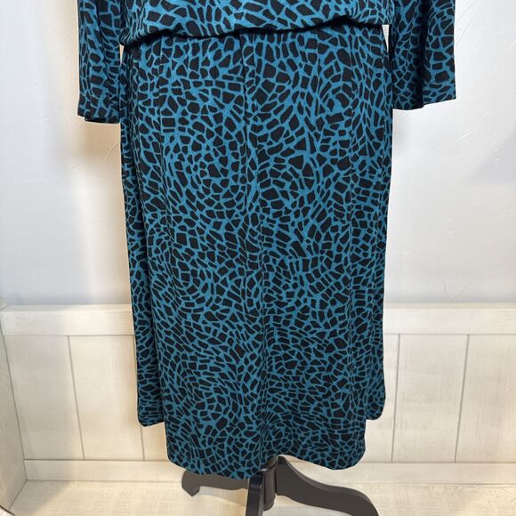 Chico's Travelers Boho Teal Black Leopard Print Dress Size 8/10 - Picture 9 of 16